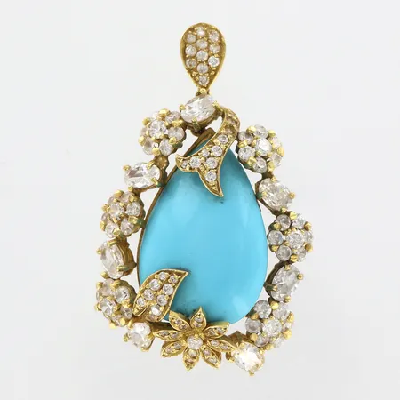 Hänge med turkos och vita stenar, 52mm, bredd: 35mm, 21K Vikt: 24,6 g