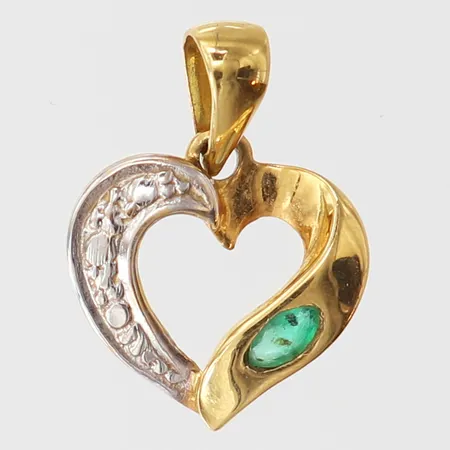 Hänge hjärta med grön sten, 16,5x12mm, tvåfärgat 18K. Vikt: 0,6 g