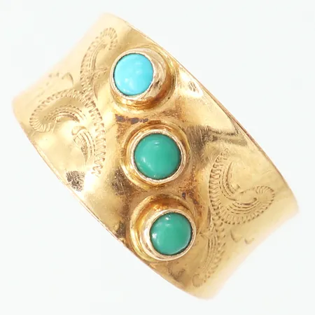 Ring med tre stenar, stl: 16¾, bredd 4-10,5mm, 18K. Vikt: 2,8 g