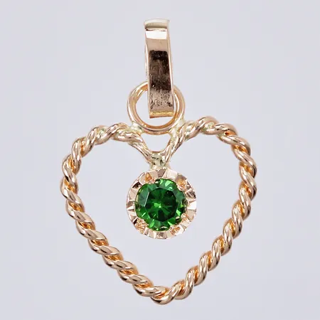 Hänge med grön sten, längd ca 14mm, bredd ca 10mm, 18K Vikt: 0,3 g