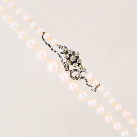 Pärlcollier med odlade saltvattenspärlor, längd: 55cm, bredd: 3,9-7,2mm, säkerhetskedja, lås i silver, stenar, bör träs om, 835/1000, bruttovikt: 15,0g Vikt: 0 g