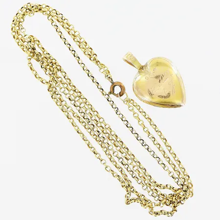 1 hänge, 1 kedja, gravyr, bucklor, lås i metall, 18K. Bruttovikt: 12,5gram. Vikt: 12,5 g