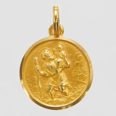 Hänge, Sankt Kristoffer, längd inkl ögla 21,7mm, Ø15mm, 18K Vikt: 2,5 g