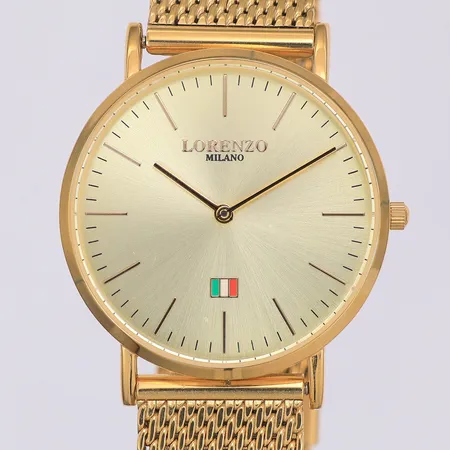 Herrur Lorenzo Milano quartz Ø35mm, guldfärgat stål, ställbart viklås ca 19,5cm, står still, i tygetui