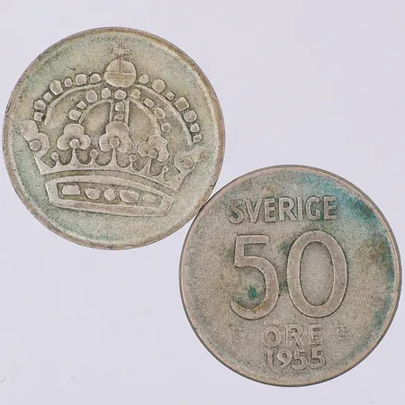 2 Mynt 50öre, år 1955/61, Ø22mm, 400/1000 silver Vikt: 9,6 g