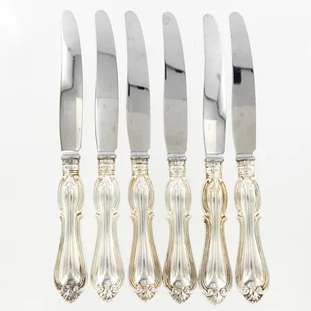 Sex matknivar modell Olga, 21cm, blad i stål, silver 830/1000, Bruttovikt: 352,2 g Vikt: 0 g
