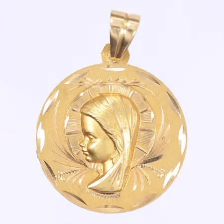 Hänge med dekor av madonna, Ø26mm, gravyr, 18K Vikt: 5,8 g