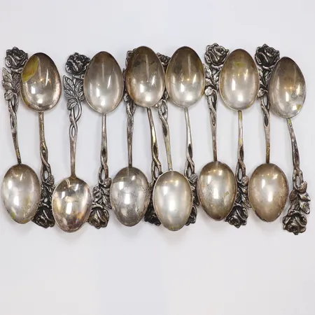 12 moccaskedar, rosen, 10,5cm, silver, 830/1000 Vikt: 126,8 g