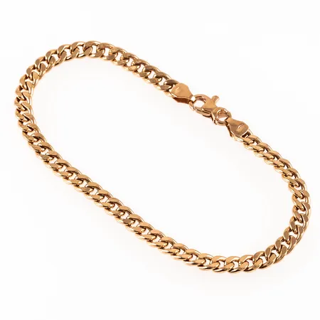 Armband Pansar (ihålig) i 18K guld. Det är 21,5 cm långt, 5 mm brett och väger 8,9g. Karbinhake. GHA (Guldfynd), 750.