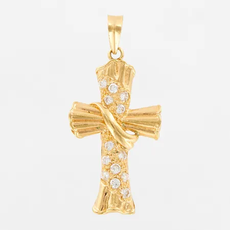 Hänge kors, vita stenar, 40x18mm, 18K Vikt: 4,5 g