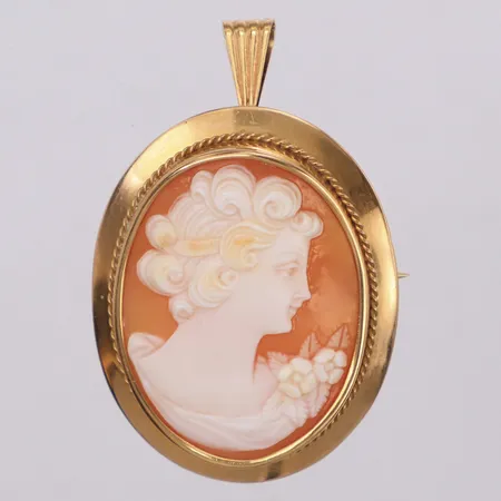 Brosch/Hänge med camé, längd 47mm, 18K. Bruttovikt 8,5 Vikt: 8,5 g