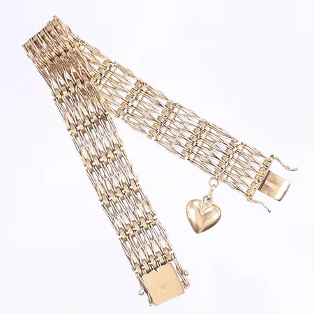 Armband med hjärtberlock, längd 20cm, bredd 15mm, kistlås, 18K Vikt: 45,7 g