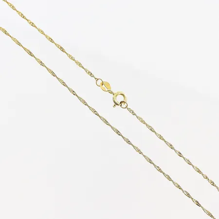 Kedja, Singapore, 50,5cm, bredd 1,5mm, lås 9K, kedja 18K. Vikt: 2,4 g