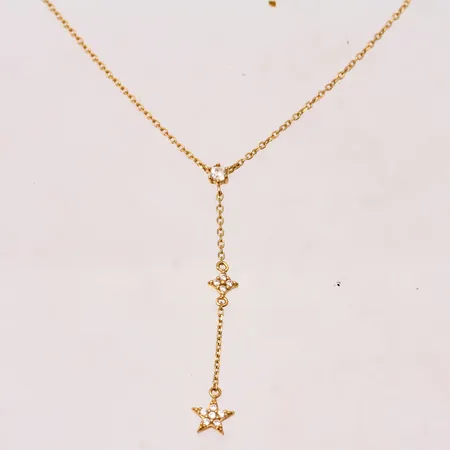 Kedja i 18K guld, 44,5cm, Ankar, bredd 0,85mm, hägnets längd 24mm, 11st vita stenar, tillverkad av Guldfynd, vikt 1,43g.