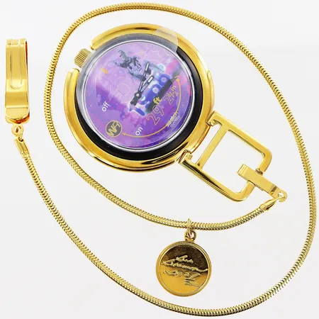 Fickur Swatch 6449/613, plast/gulmetall, quartz, Ø48mm, klockkedja gulmetall 40cm, i behov av batteribyte, manual, plastetui.