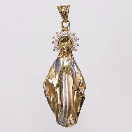 Hänge, jungfru Maria, vita stenar, 65mm, tvåfärgad, 21K Vikt: 5,9 g