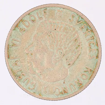 Mynt Gustaf VI Adolf, 2kr, Ø31mm, år 1954, 400/1000 silver Vikt: 14,1 g