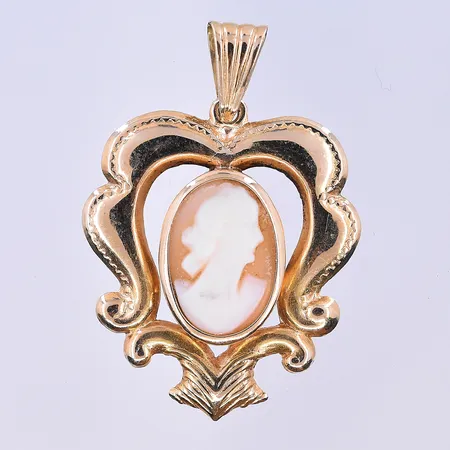 Hänge med Camé, längd 35 mm, bredd 25 mm, 18K. Vikt: 2,6 g