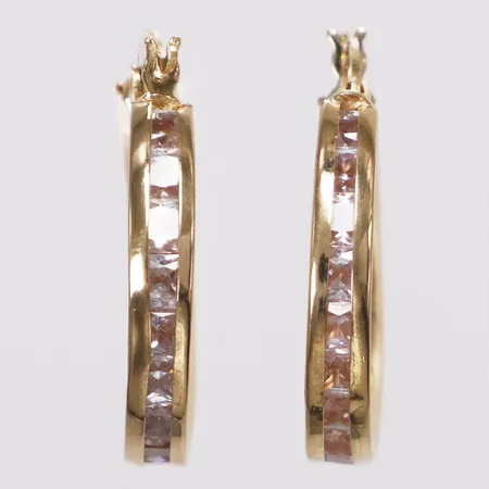 Ett par örhängen, vita stenar, 20x25mm, rörliga stenar, bucklig, 18K Vikt: 4,3 g