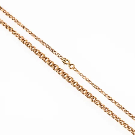 Collier, Bismarck i 18K guld. Det är 47 cm långt, 3 - 5,5 mm brett och väger 14,2g. Slapp springring.