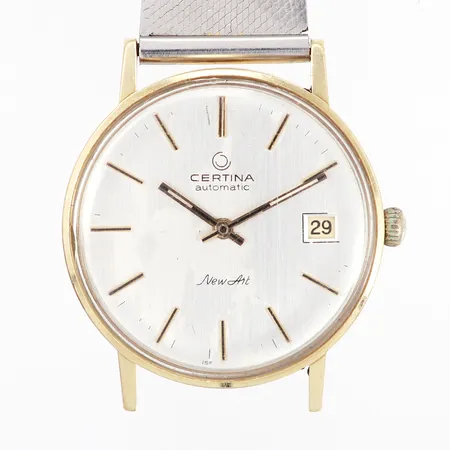 Herrur Certina Newart automatisk, Ø34mm, boett 14K, defekt länk, fungerar ej trolig vattenskada