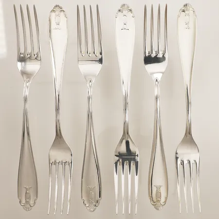 Sex gafflar, modell Vasa, ca 18cm, GAB, 830/1000 silver Vikt: 205 g