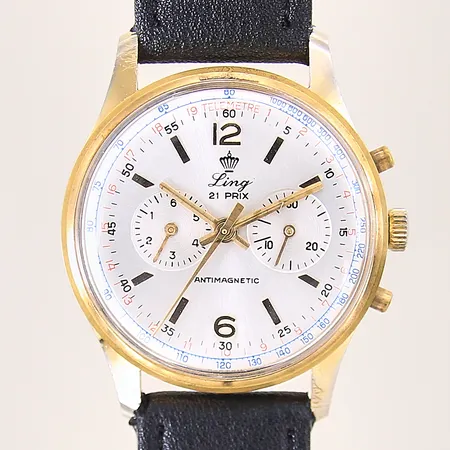 Herrur Ling 21 Prix Antimagnetic, doublé, manuell, kaliber: OC120, Ø37mm, plexiglas, läderband ej original, boett med repor, krona med färgbortfall, inga tillbehör