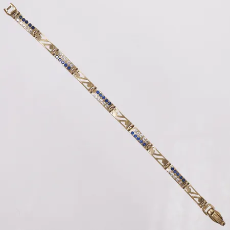 Armband, blå & vita stenar, 15,5cm, bredd 4,5mm, 14K Vikt: 8,1 g