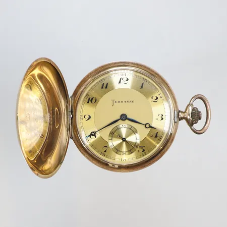 Fickur Terasse Savonett 14K Ø51mm, boettnr. 798728, blånerade visare, innerboett i metall med gravyr, bruttovikt 76,7g