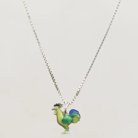 Kedja Venezia, längd 39cm, bredd 0,9mm, hänge tupp med emalj, längd 14mm, silver Vikt: 3,5 g