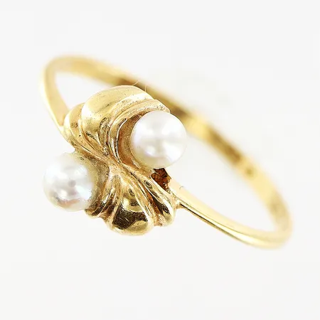 Ring, odlade pärlor Ø3mm, stl 17¾, bredd 1-9mm, limrester, 18K. Vikt: 1,7 g