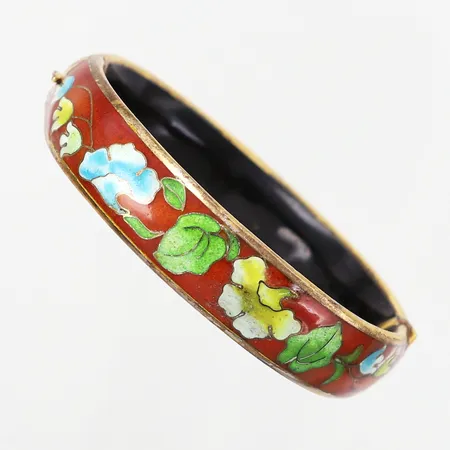 Armband Cloisonné på mässing från Kina, inre omkrets ca. 17,5cm, bredd: 17mm, öppningsbart, 1900-tal.