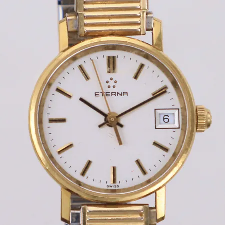 Damur Eterna, Ø21,7mm, ref.nr 478068, quartz, datum, repor, går ej, gravyr, 18K, flexband, Bruttovikt 26,8g