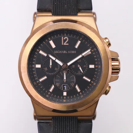 Herrur, Michael Kors, quartz, referensnr MK-8184, Ø48mm, stål/rosé, kronograf, datum, gummiband, batteribyte krävs