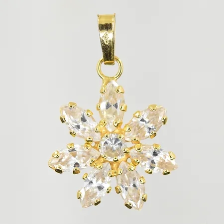 Hänge blomma med vita stenar, Ø15 mm, 18K. Vikt: 1,5 g