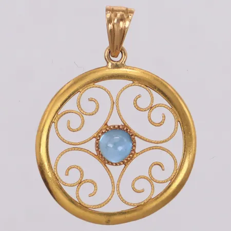 Hänge med blå sten, Ø24mm, ögla i 18K, skev, ring minst 20K Vikt: 3,6 g