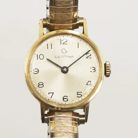 Damur Certina, 14K, Ø22mm, manuell, repigt plexiglas, defekt, flexarmband stål