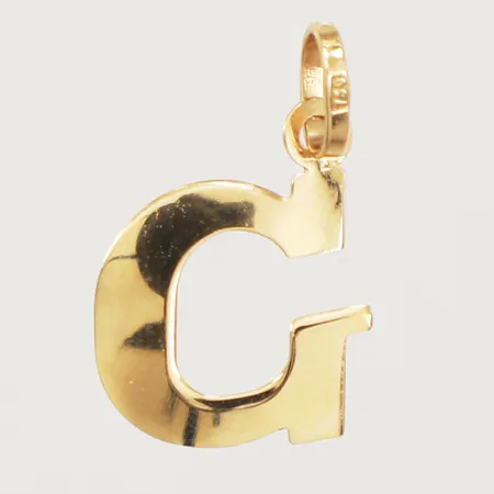 Hänge G, ca 18mm, inklusive ögla, bredd ca 11mm, något buckligt, 18K Vikt: 0,3 g