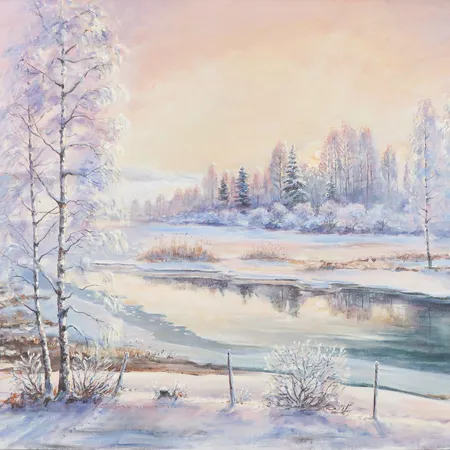 Lars Birgersson "Vintersol", Föskedsälven Västanberg Ekshärad,olja på duk,signerad,OBS! Skickas ej. Specialfrakt, kontakta pantbankskontoret för mer information.