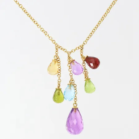 Collier med fasetterade stenar, längd 41,5cm, bredd 1-9mm, GHA, 18K. Vikt: 9,2 g