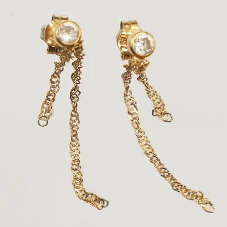 Ett par örhängen med vita stenar, ca 32mm, bredd 3,2mm, 18K Vikt: 0,7 g