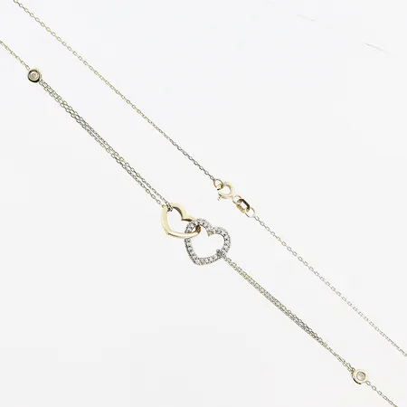 Collier, vita stenar, 44cm, bredd 1-13, integrerat hänge hjärta, synlig lagning vid sten, 14K. Vikt: 3,3 g