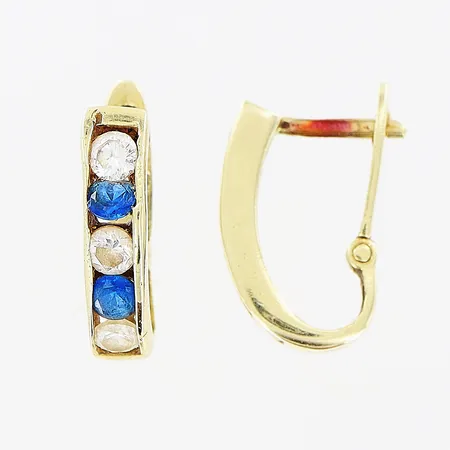 Ett par örhängen, blå/vita stenar, 15x4mm, slitage på sten, 14K.  Vikt: 3 g