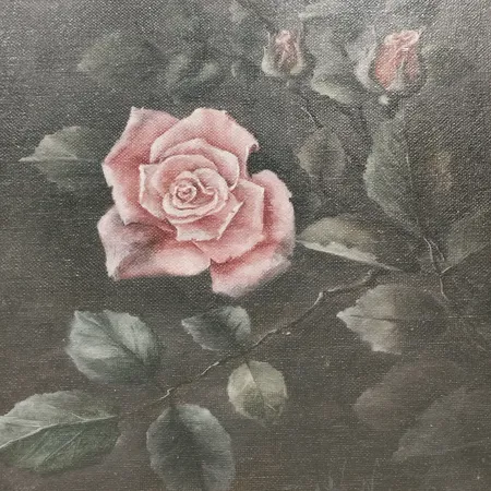 Tavla, Rosor, olja på duk, signerad Ulf Nyman, mått 26x38cm, skadad på duk, lös tavla samt glas, skadad ram, Skickas med postpaket.