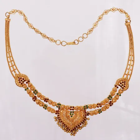 Collier, röda & gröna stenar, ca 35-36,5cm, 22K Vikt: 47,4 g