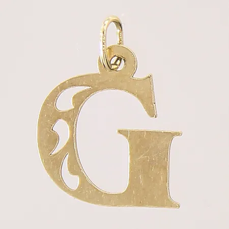Hänge, bokstav G, längd: 15mm, bredd: 9,9-11mm, 14K Vikt: 0,4 g