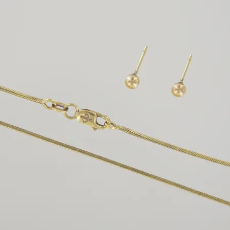 Halskedja/ett par örhängen, längd 42,5 cm, ojämn/intryckt, 18K Vikt: 6,1 g