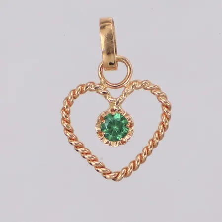 Hänge, hjärta med grön sten, längd 15mm, 18K Vikt: 0,4 g