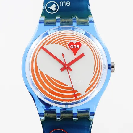 Armbandsur Swatch G 950, plast, quartz, Ø34mm, sekundvisare, plastlänk 23cm, i behov av batteribyte, manual, plastfodral.