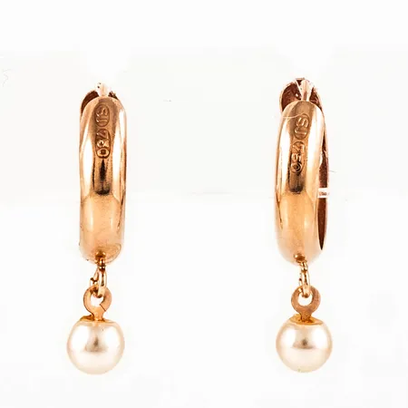 Creoler Ø 12,5 mm i 18K guld med imiterade pärlor Ø 4 mm. De är 3 mm breda, 20 mm långa och väger 0,8g.